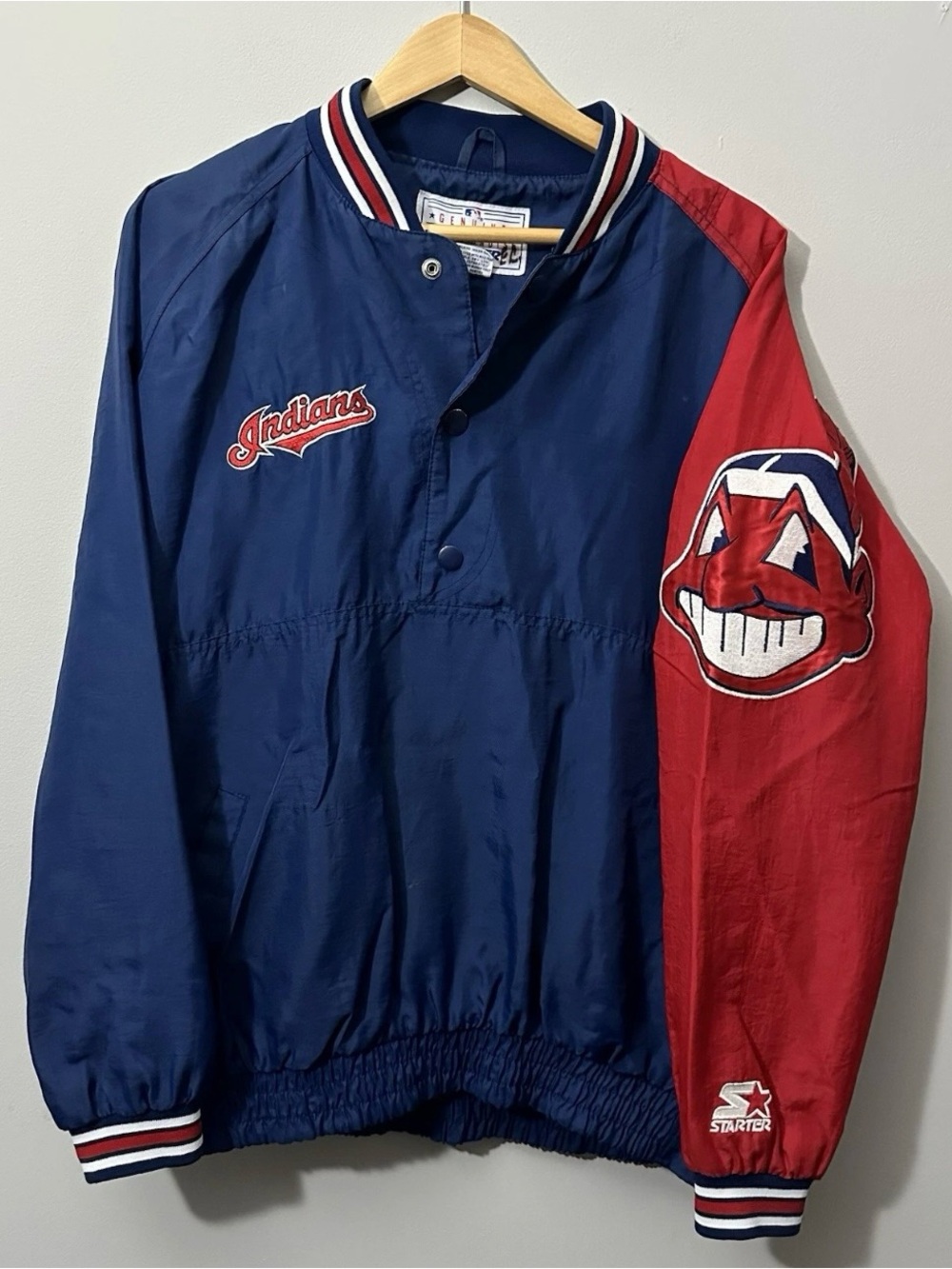 Vintage Starter Cleveland Indians Chief Wahoo Snap Pullover Jacket Size Large
